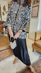 Adorable Silk & Satin Machine and Hand Embroidered Top With Satin Drop Crotch Pants