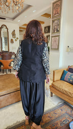 Adorable Silk & Satin Machine and Hand Embroidered Top With Satin Drop Crotch Pants