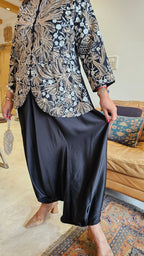 Adorable Silk & Satin Machine and Hand Embroidered Top With Satin Drop Crotch Pants