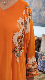 Beautiful Floral Patch Work With Hand Embroidery A Symmetric Kurta & Drop Crotch Pants