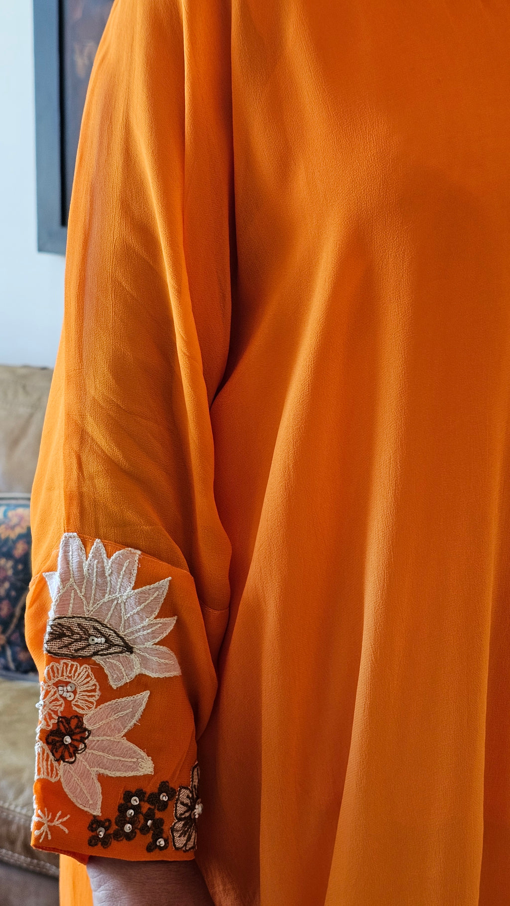 Beautiful Floral Patch Work With Hand Embroidery A Symmetric Kurta & Drop Crotch Pants