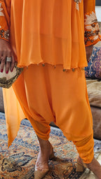 Beautiful Floral Patch Work With Hand Embroidery A Symmetric Kurta & Drop Crotch Pants