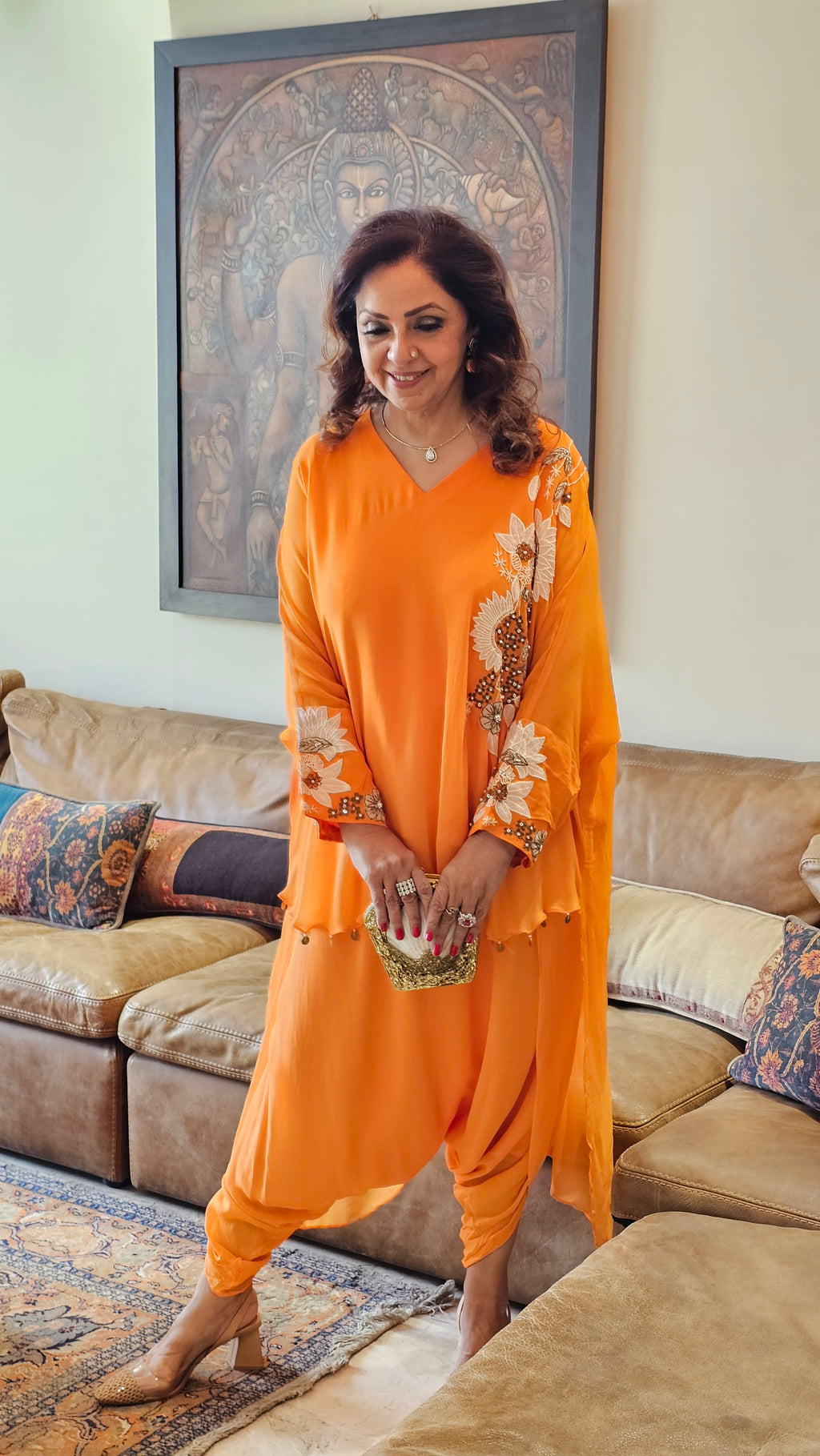 Beautiful Floral Patch Work With Hand Embroidery A Symmetric Kurta & Drop Crotch Pants