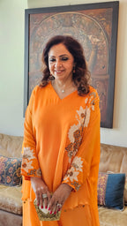 Beautiful Floral Patch Work With Hand Embroidery A Symmetric Kurta & Drop Crotch Pants