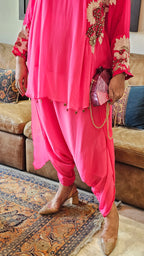 Beautiful Floral Patch Work With Hand Embroidery A Symmetric Kurta & Drop Crotch Pants