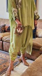 Beautiful Floral Patch Work With Hand Embroidery A Symmetric Kurta & Drop Crotch Pants