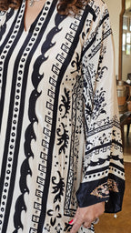 Stunning Digital Printed Aari Sippi Embroidery on Kurta With Digital Printed Bottom