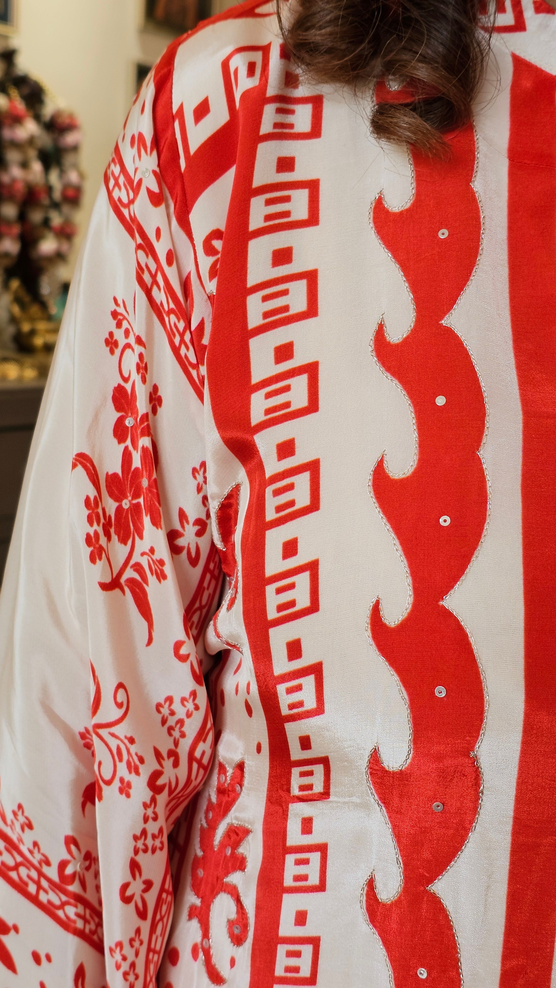 Stunning Digital Printed Aari Sippi Embroidery on Kurta With Digital Printed Bottom