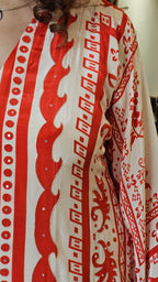 Stunning Digital Printed Aari Sippi Embroidery on Kurta With Digital Printed Bottom