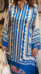 Stunning Digital Printed Aari Sippi Embroidery on Kurta With Digital Printed Bottom