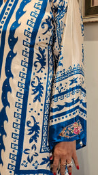 Stunning Digital Printed Aari Sippi Embroidery on Kurta With Digital Printed Bottom