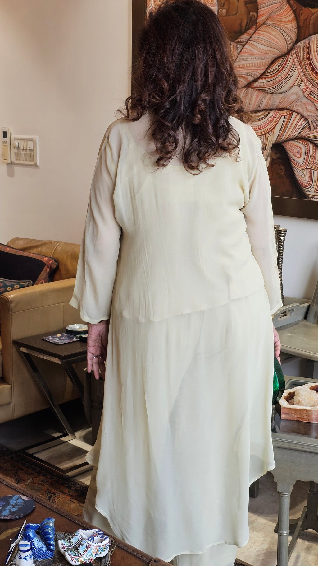 Beautiful Georgette Hand Embroidered a Symmetric Top With Pants