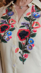 Beautiful Georgette Hand Embroidered a Symmetric Top With Pants