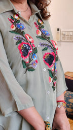 Beautiful Georgette Hand Embroidered a Symmetric Top With Pants