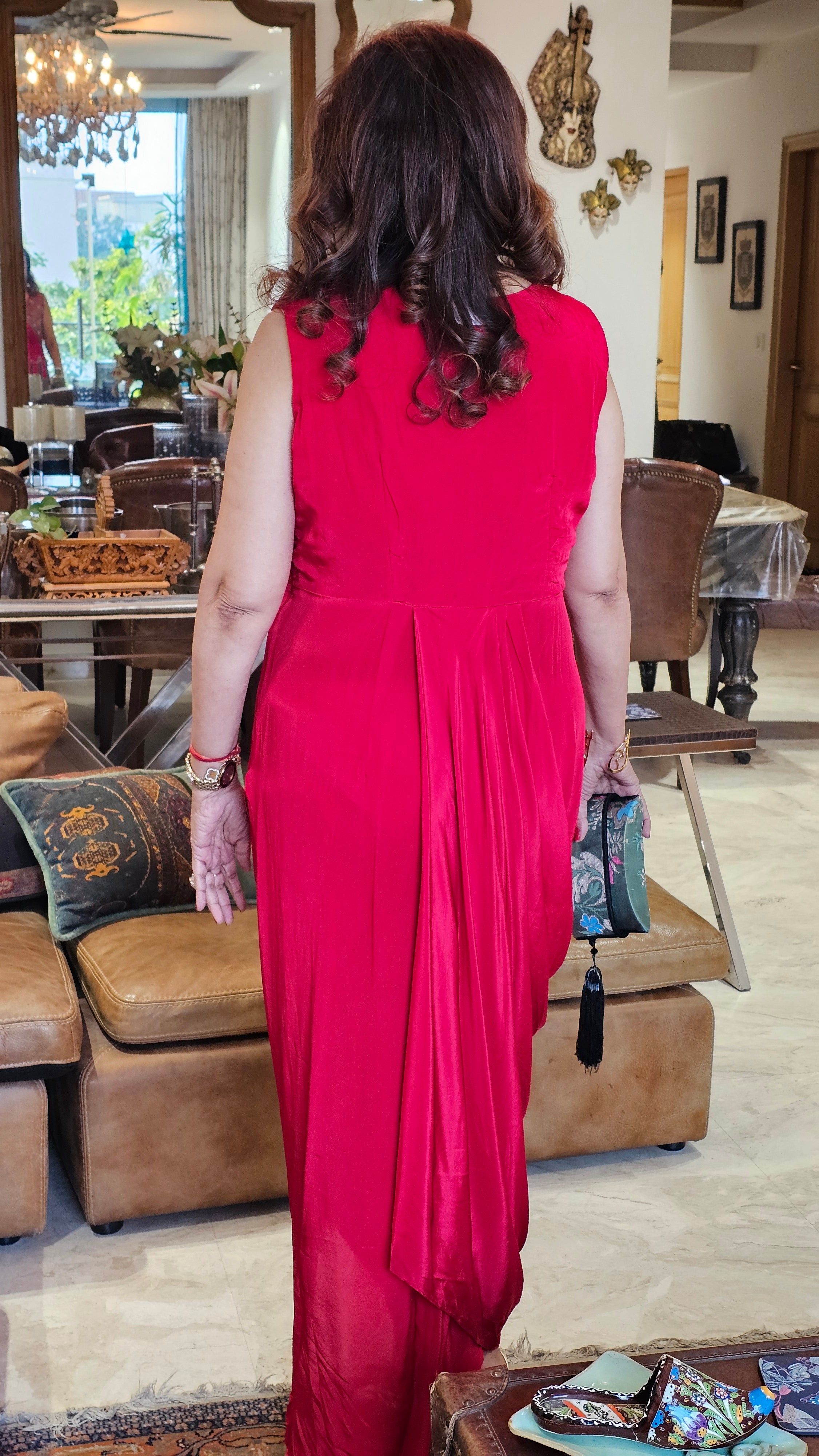Cleopatra Crape, Drape Dress With Dori and Sequins Work