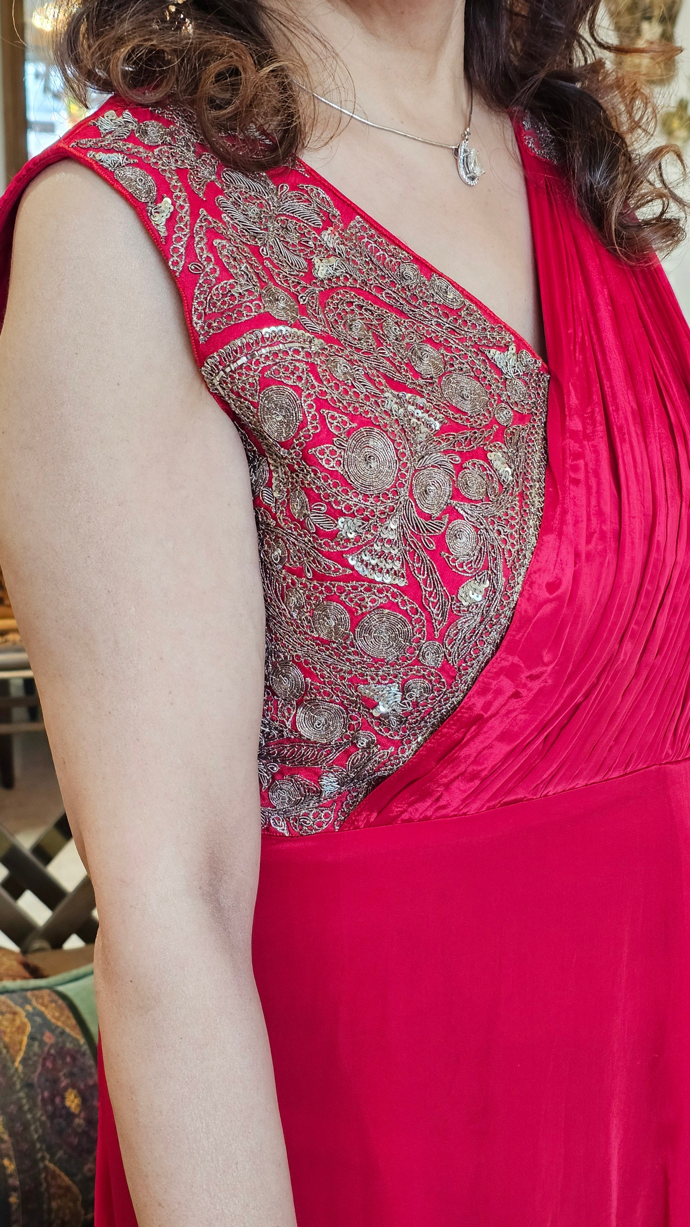 Cleopatra Crape, Drape Dress With Dori and Sequins Work