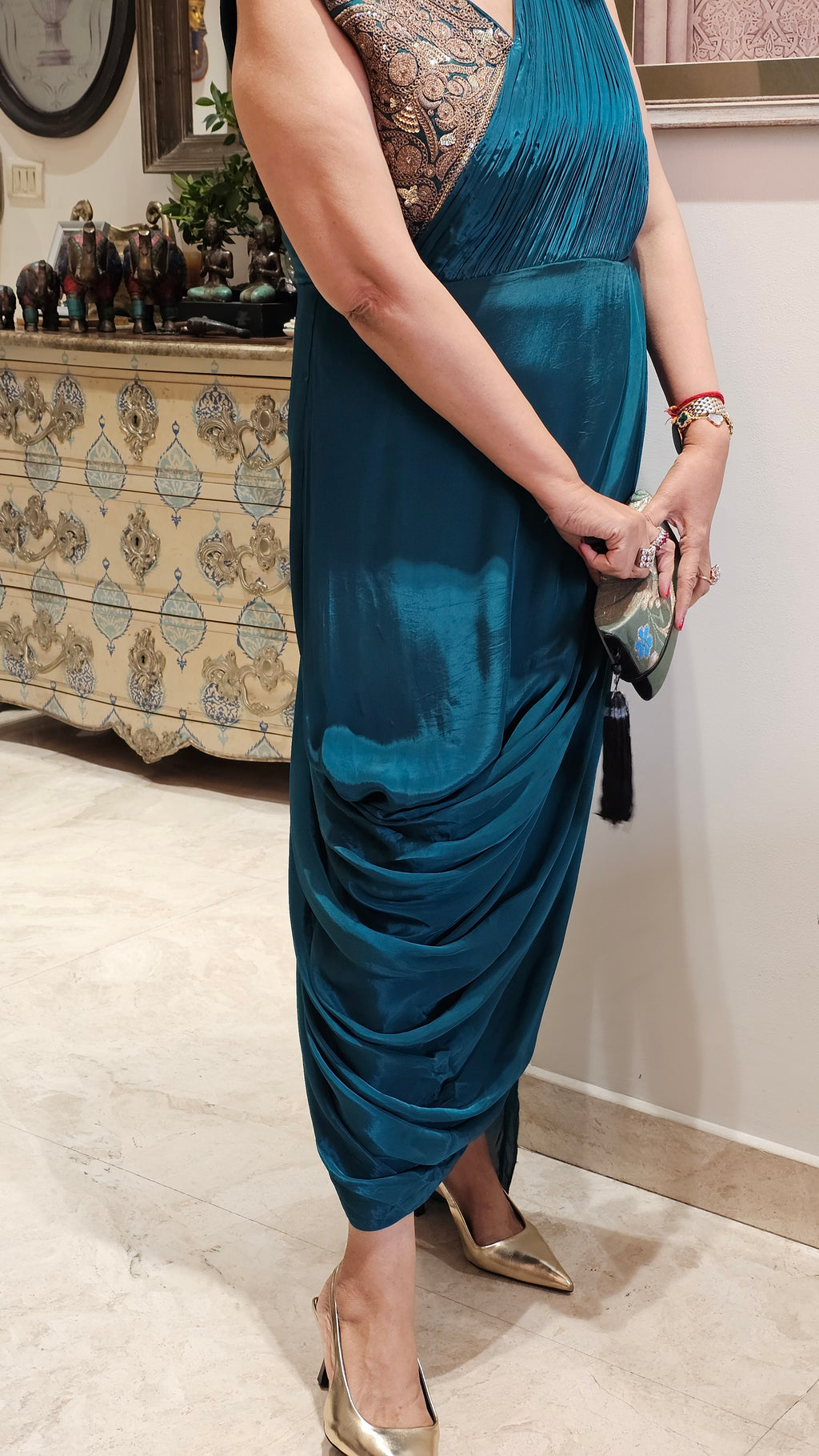 Cleopatra Crape, Drape Dress With Dori and Sequins Work