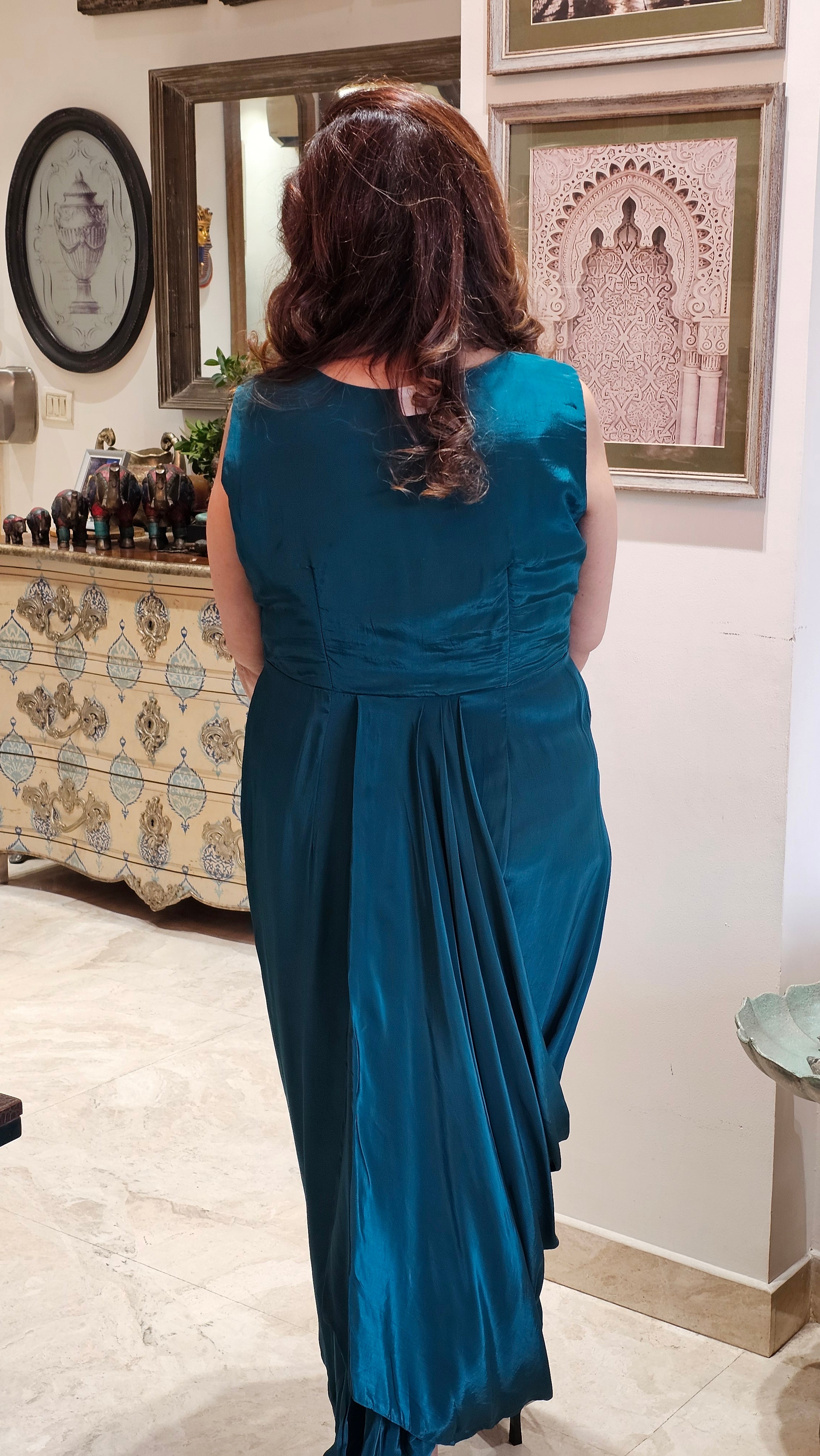 Cleopatra Crape, Drape Dress With Dori and Sequins Work