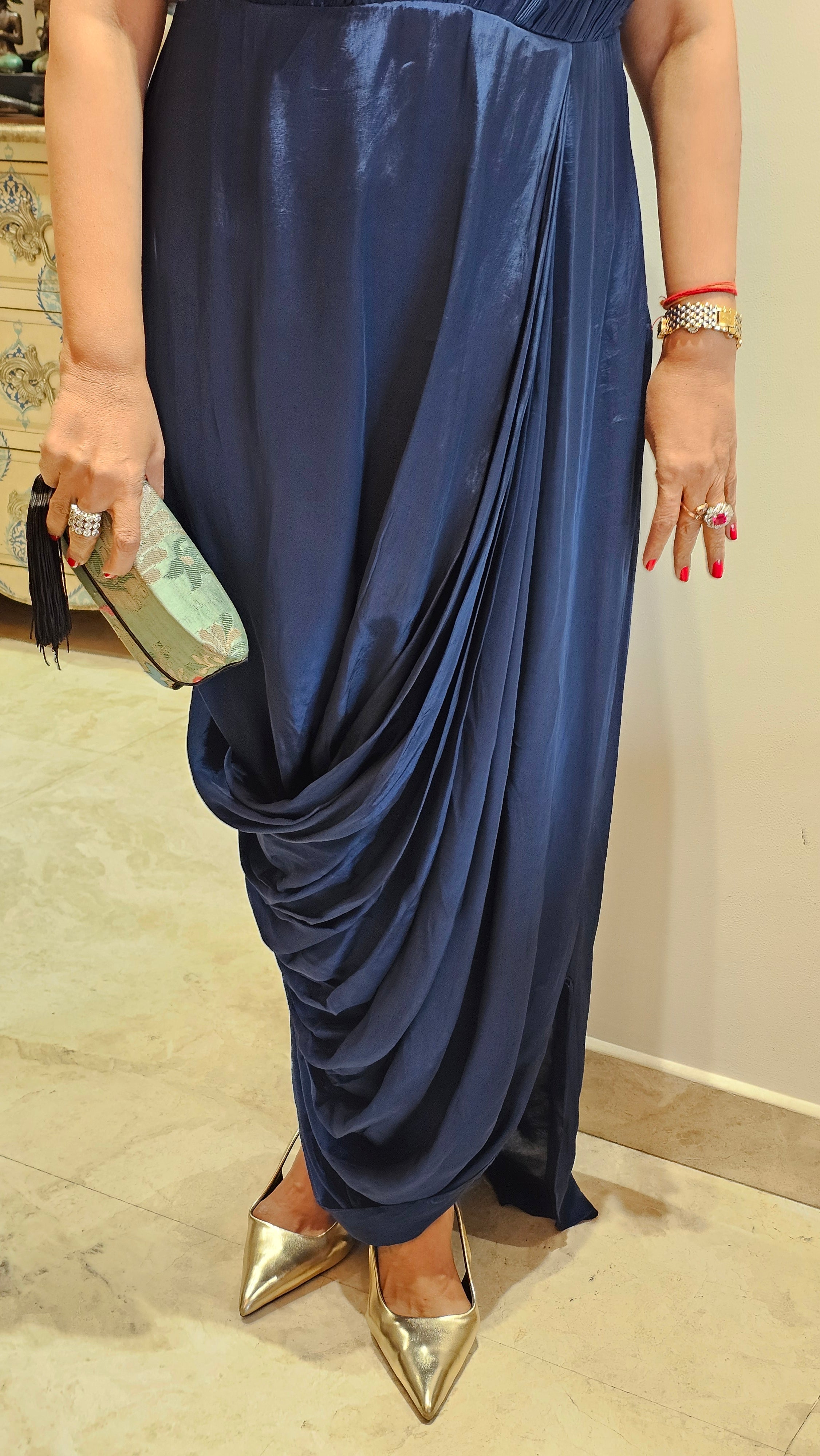Cleopatra Crape, Drape Dress With Dori and Sequins Work