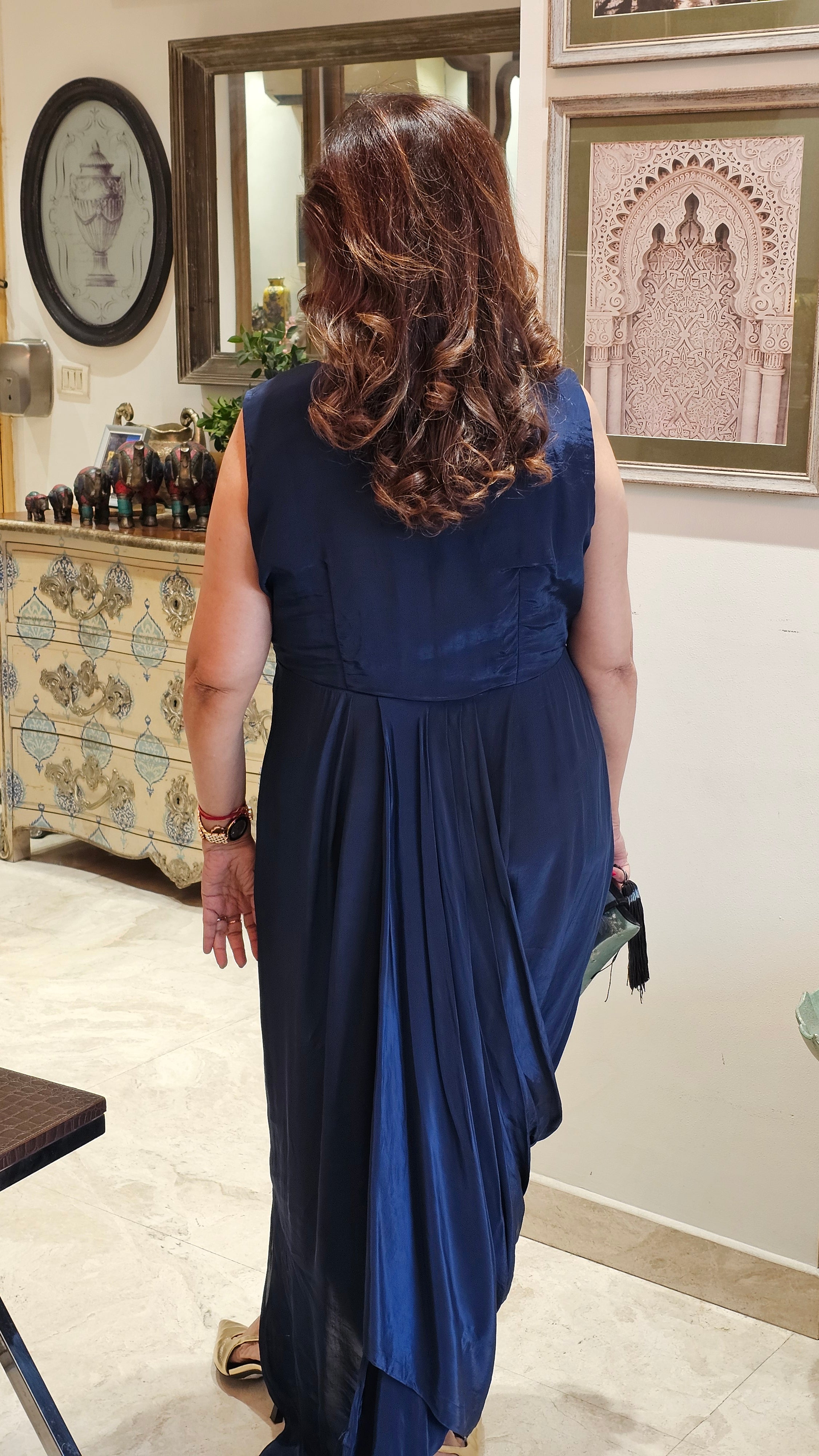 Cleopatra Crape, Drape Dress With Dori and Sequins Work