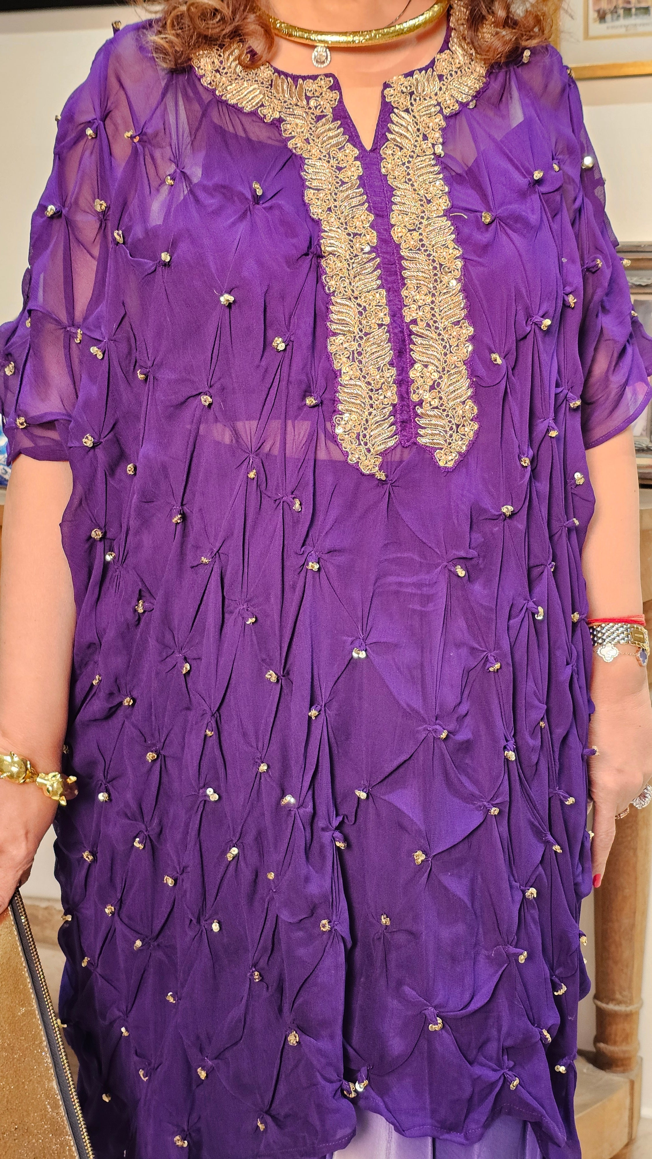 Gorgeous Bandhej With a Twist Hand Embroidered Sippi Work and Dabka