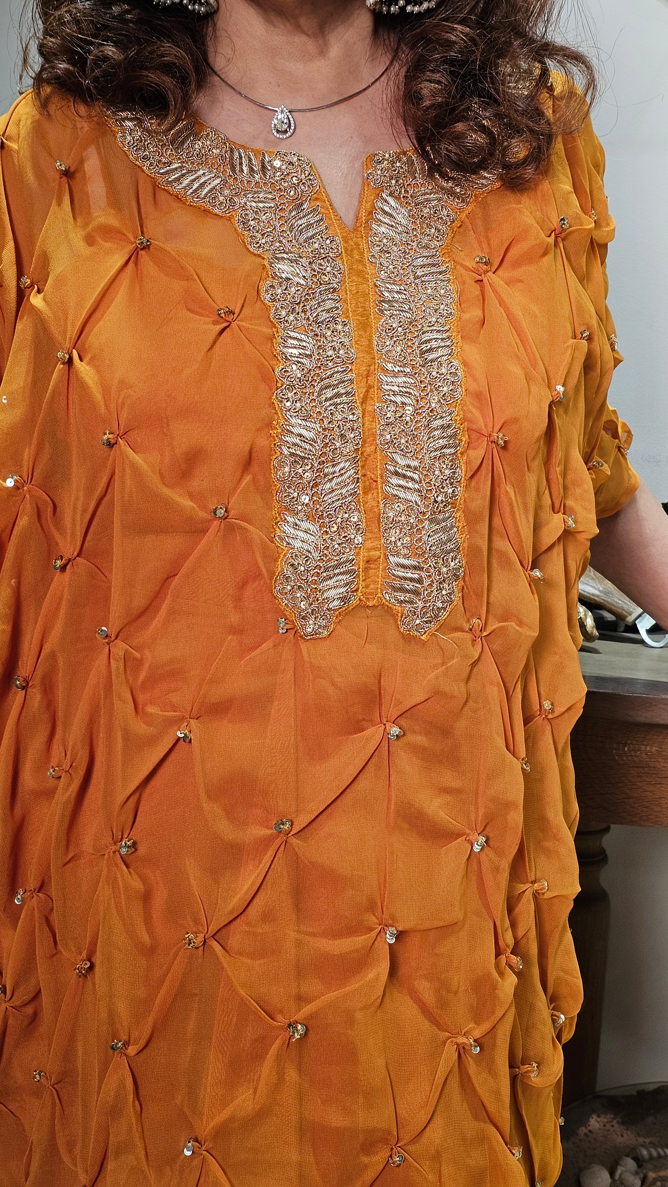 Gorgeous Bandhej With a Twist Hand Embroidered Sippi Work and Dabka