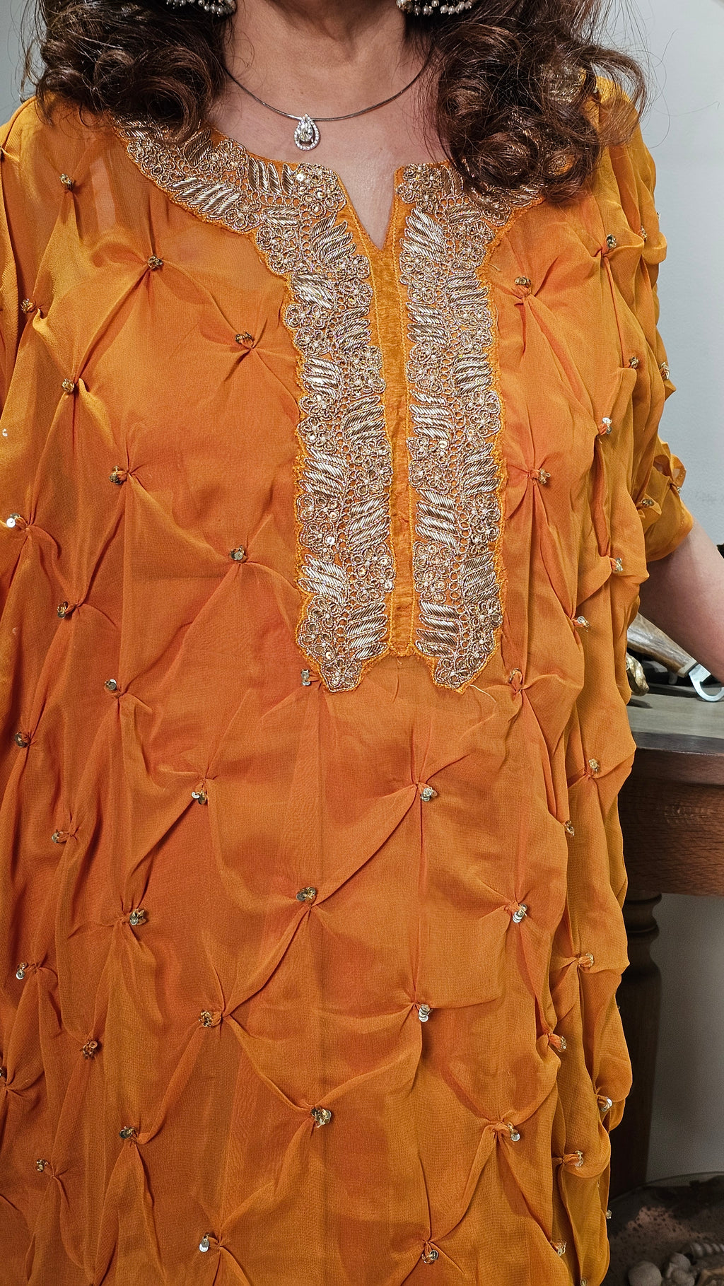 Gorgeous Bandhej With a Twist Hand Embroidered Sippi Work and Dabka