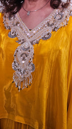 Show Stopper Crape Kaftan Top With Drape Skirt Complete Hand Embroidered Neck Line