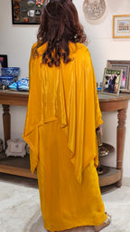 Show Stopper Crape Kaftan Top With Drape Skirt Complete Hand Embroidered Neck Line