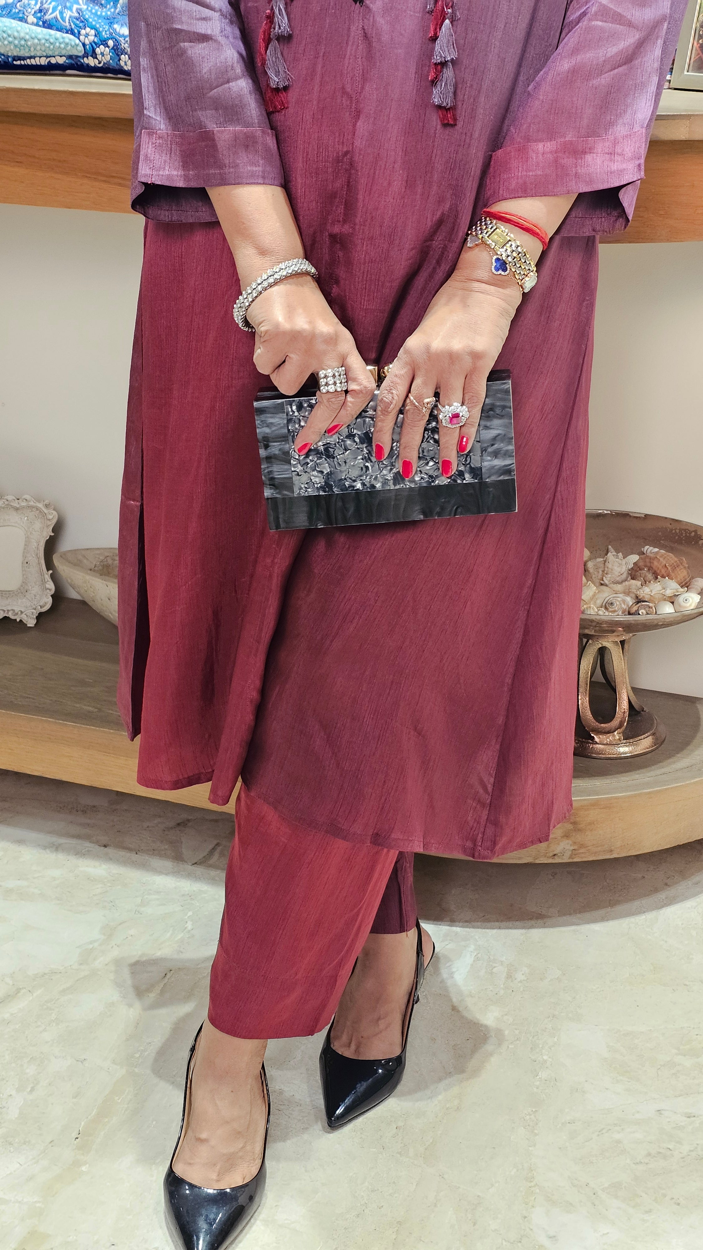 Beautiful Ombre Dyed Silk With Patch Work Hand Embroidery