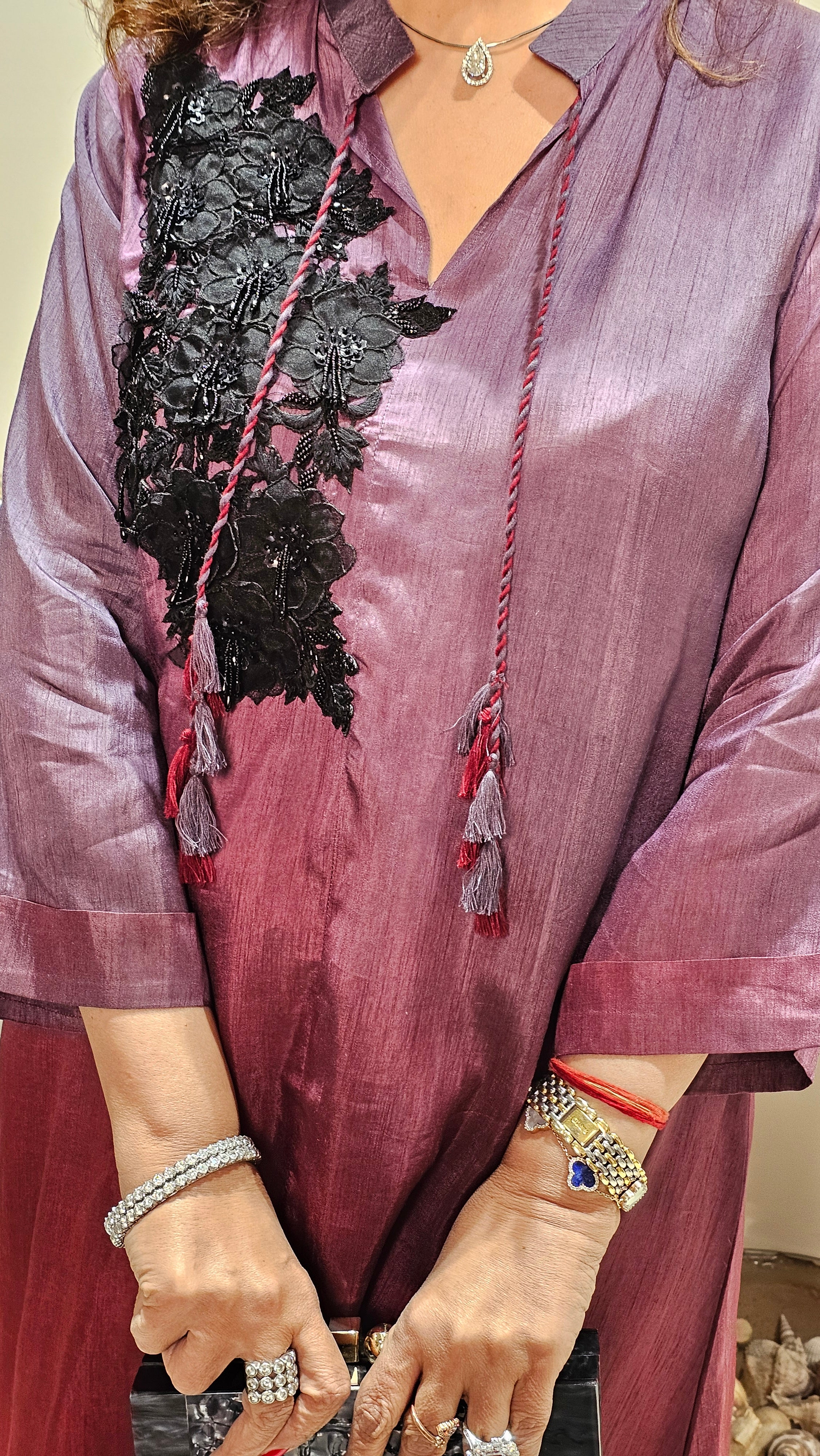 Beautiful Ombre Dyed Silk With Patch Work Hand Embroidery