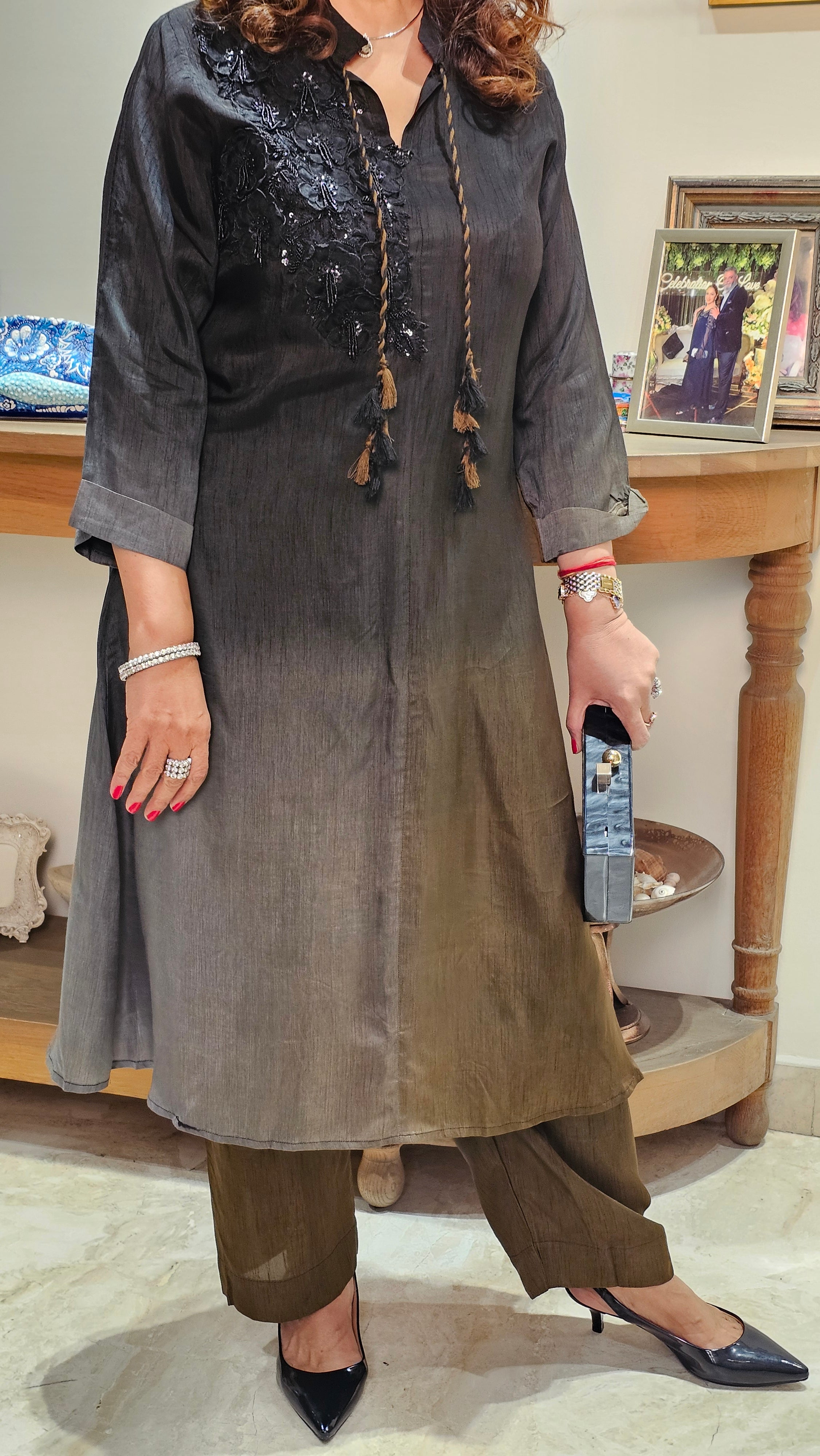 Beautiful Ombre Dyed Silk With Patch Work Hand Embroidery