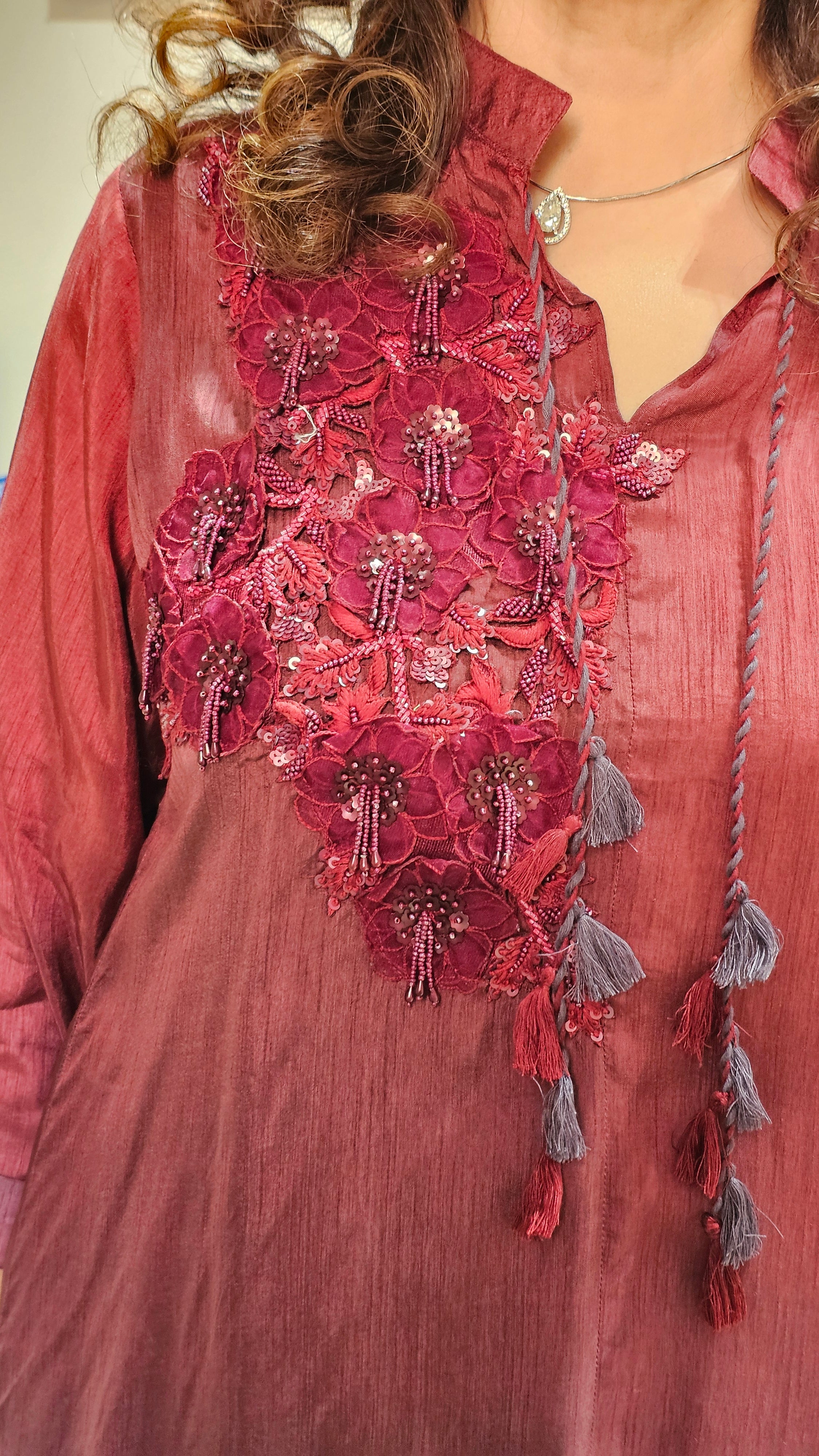 Beautiful Ombre Dyed Silk With Patch Work Hand Embroidery