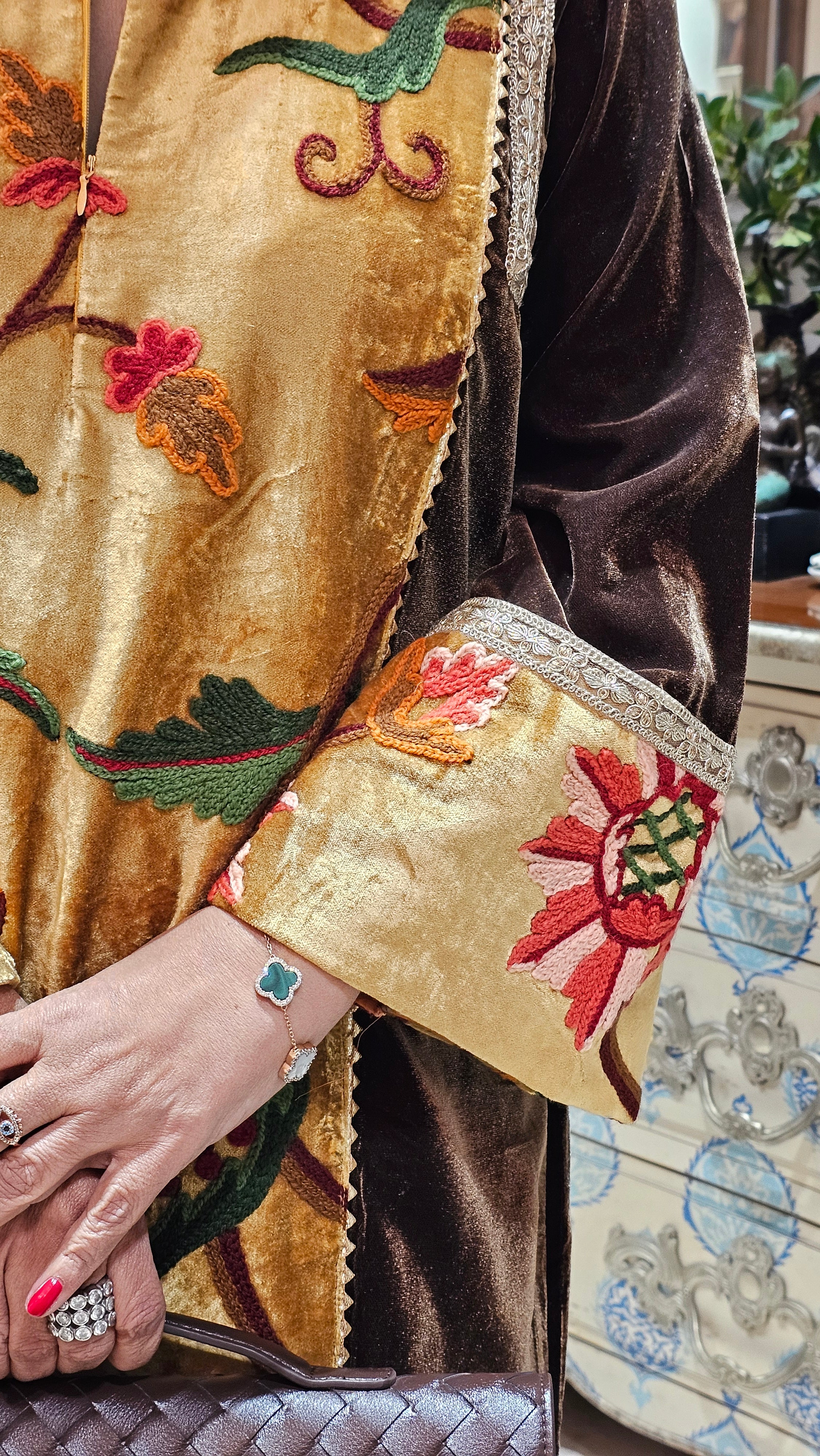 A Beautiful Silk Velvet Plain & Hand Embroidered Kashmere Velvet Panel Dressed With Hand Embroidered Gold Borders