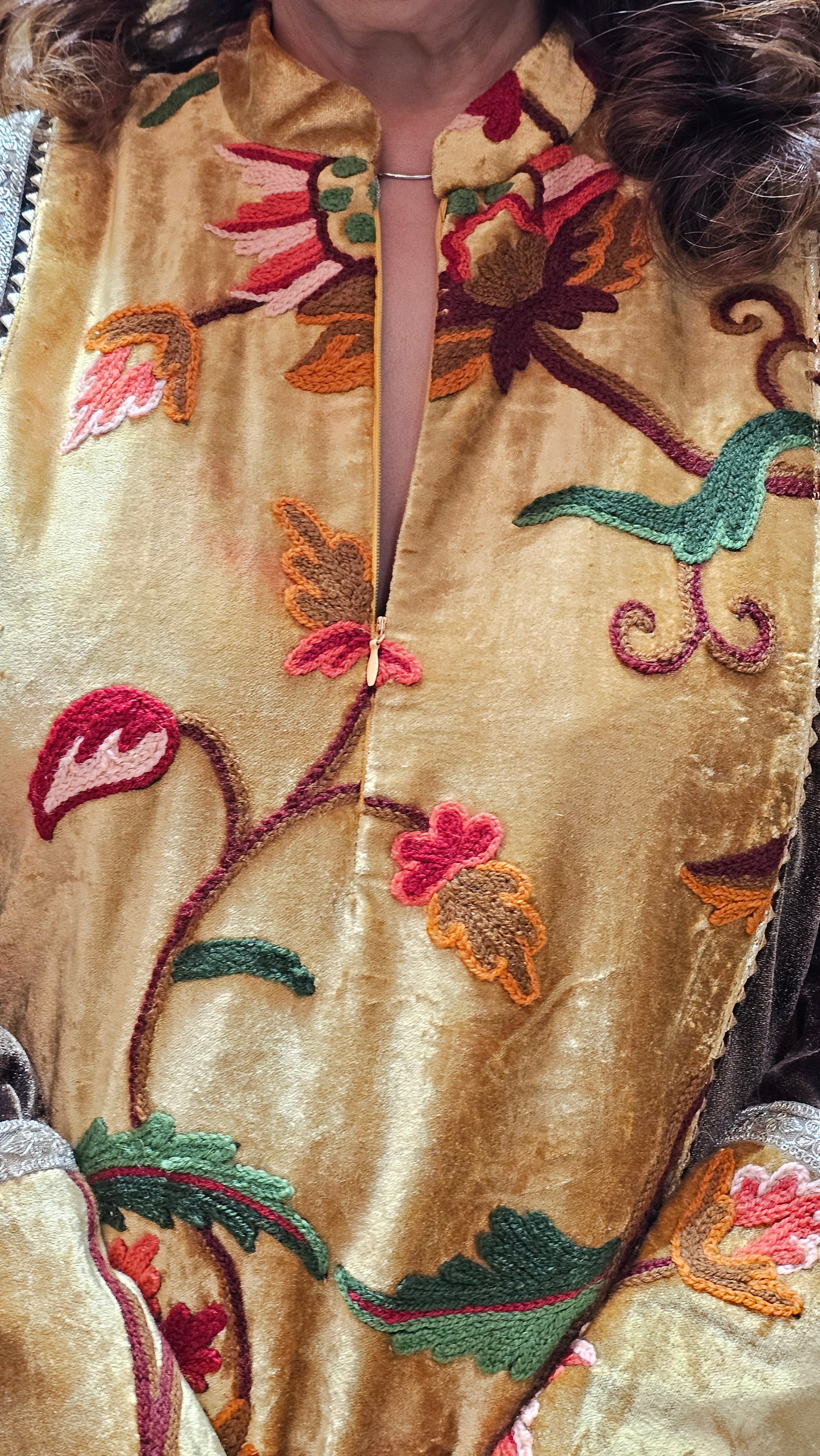A Beautiful Silk Velvet Plain & Hand Embroidered Kashmere Velvet Panel Dressed With Hand Embroidered Gold Borders