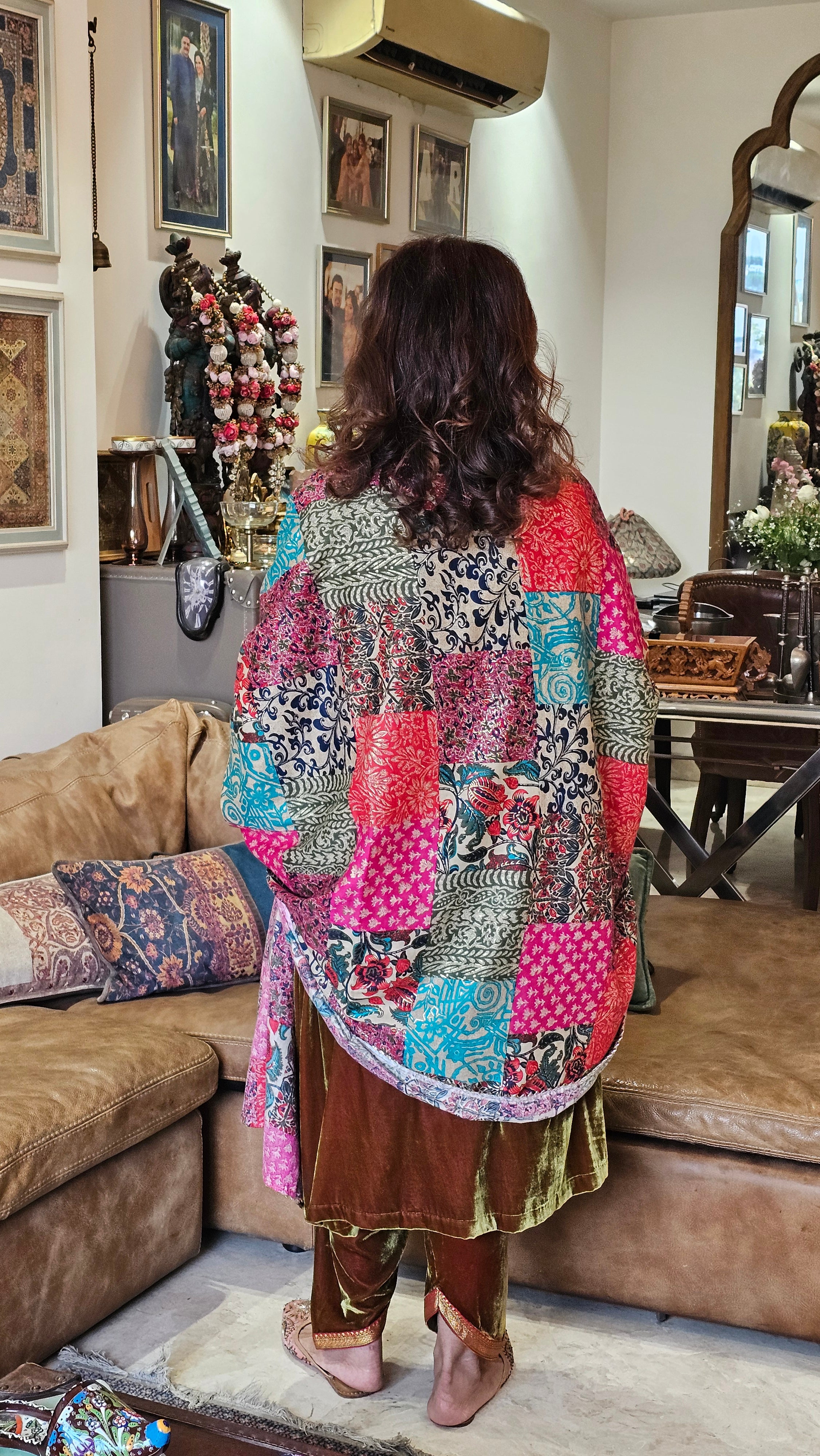 Beautiful pure silk Velvet suit with Bina Kundey ki salwaar with multicoloured shawl