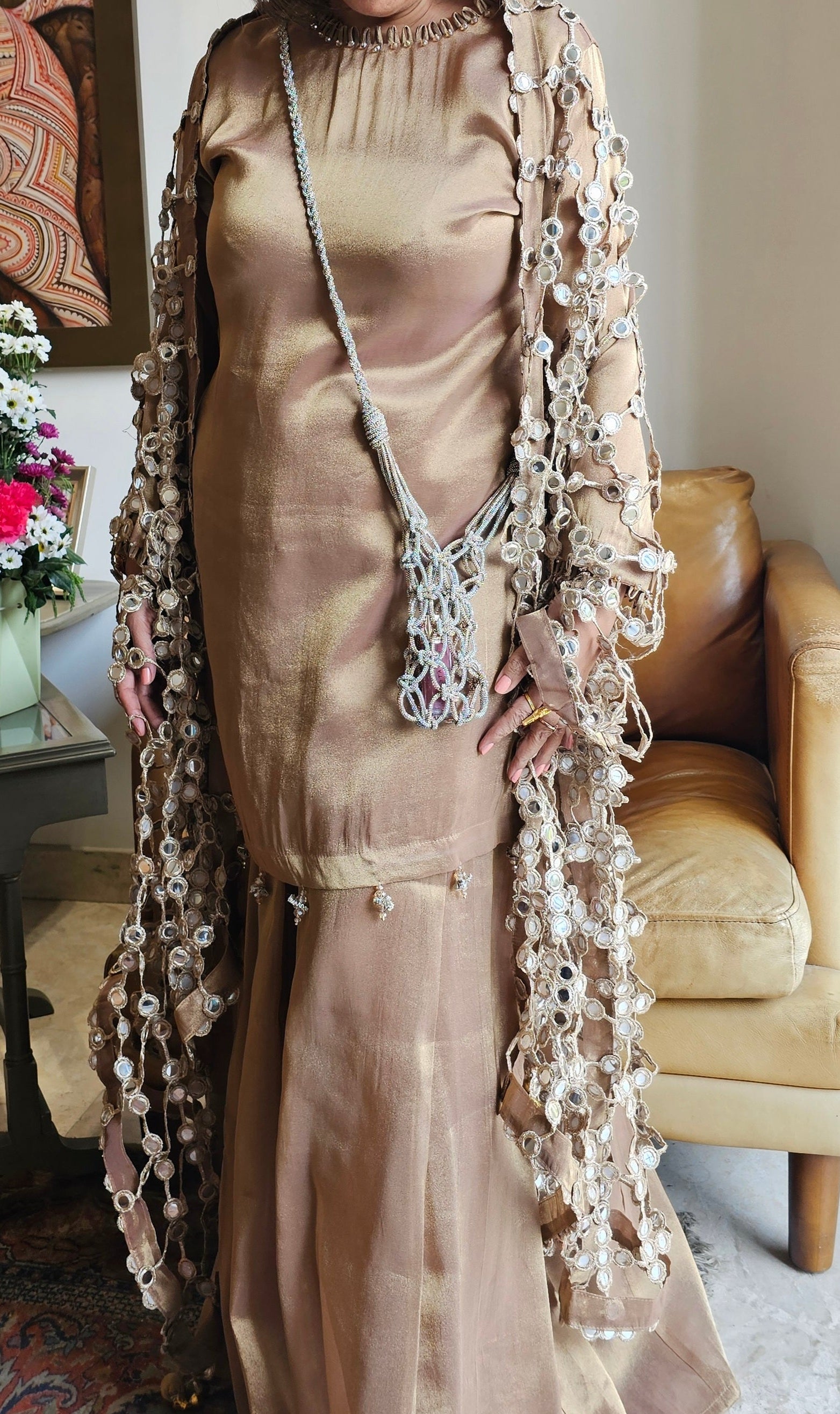 Beautiful Wispy Tissue Top & Bottom With Jali Dupatta