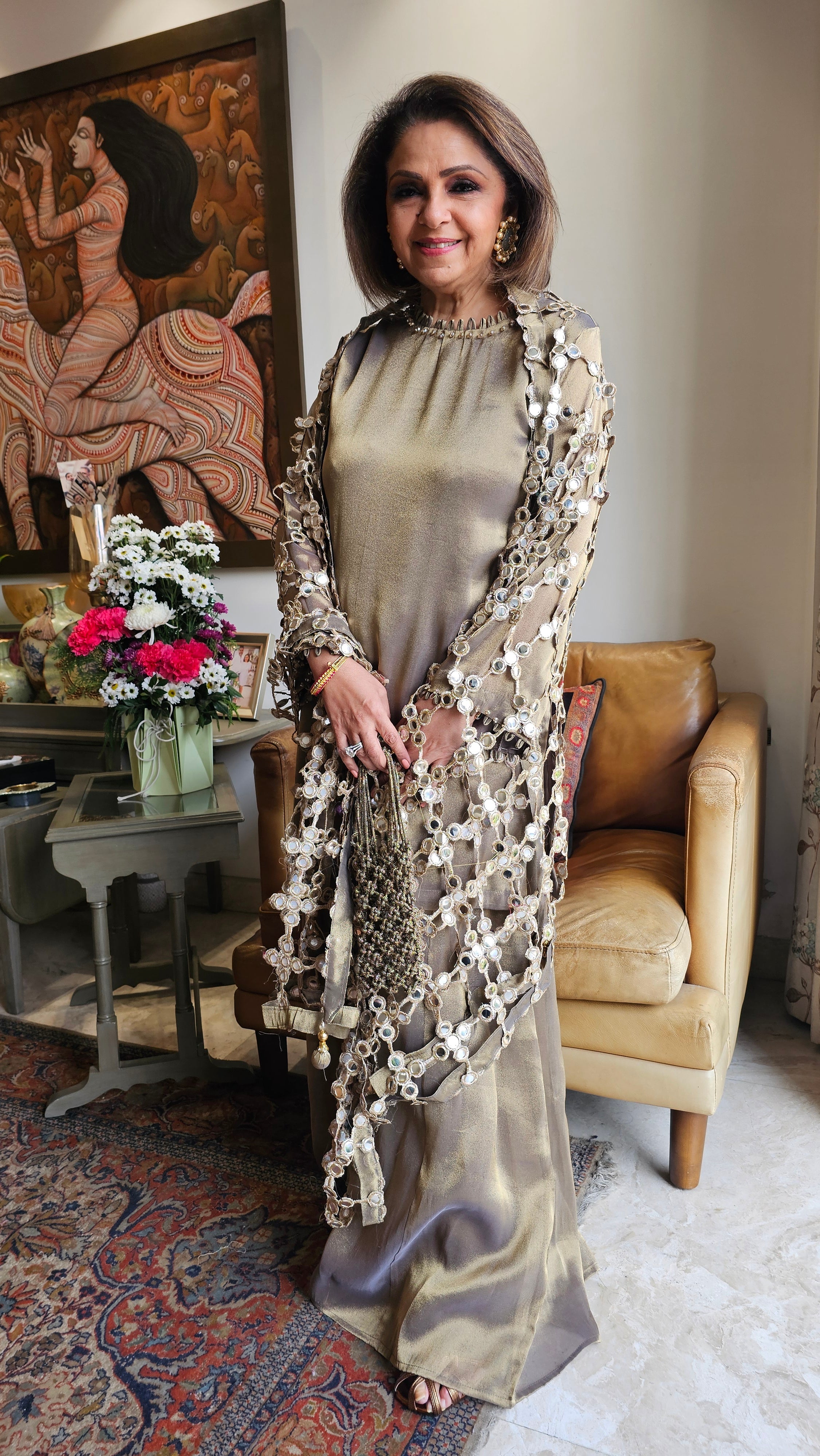 Beautiful Wispy Tissue Top & Bottom With Jali Dupatta