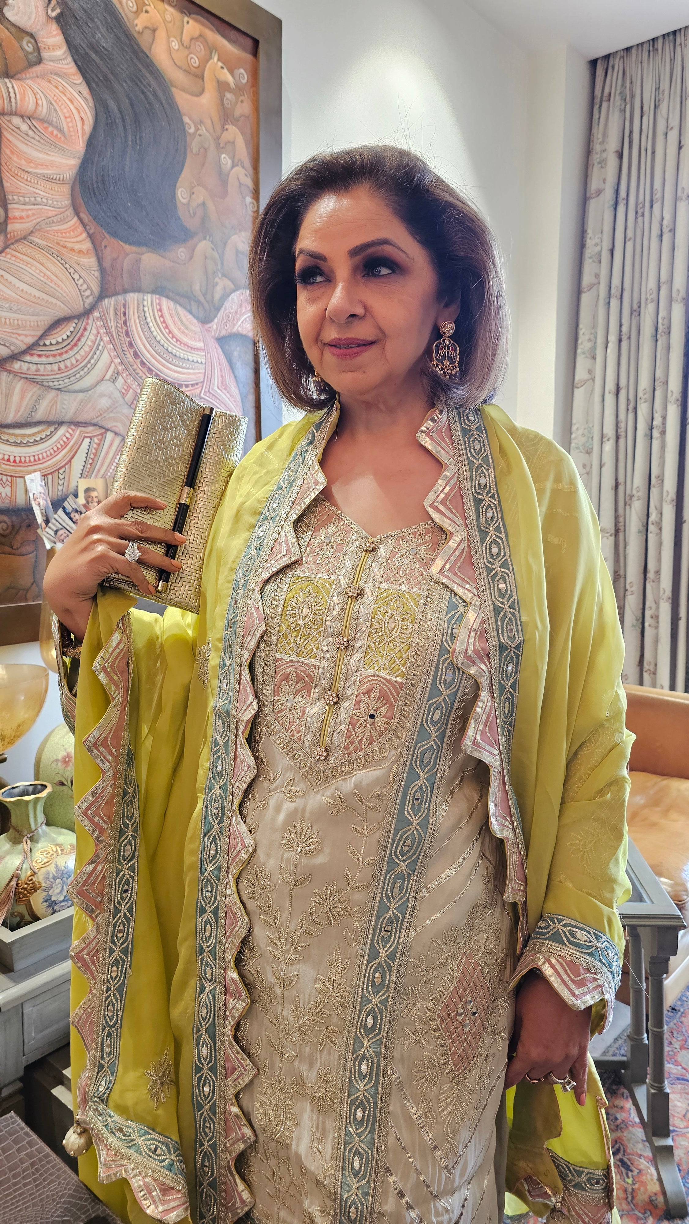 Adorable Tissue Top & Bottom embellished with gota patti work with organza dupatta