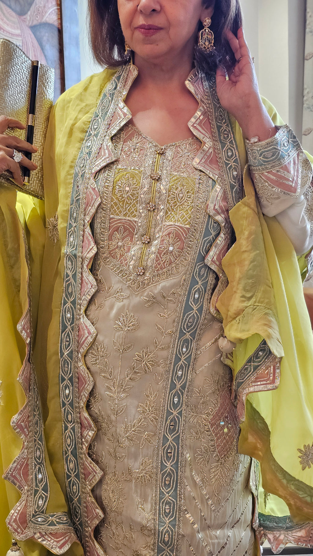 Adorable Tissue Top & Bottom embellished with gota patti work with organza dupatta