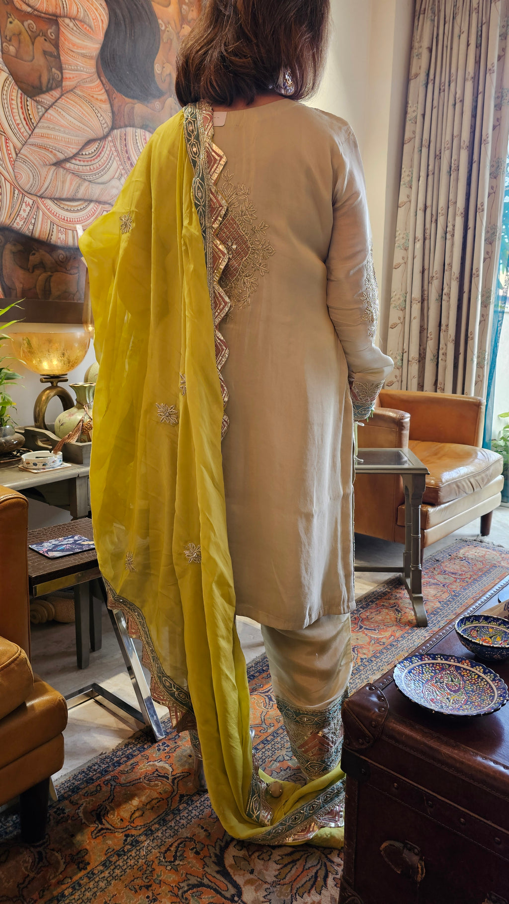 Adorable Tissue Top & Bottom embellished with gota patti work with organza dupatta