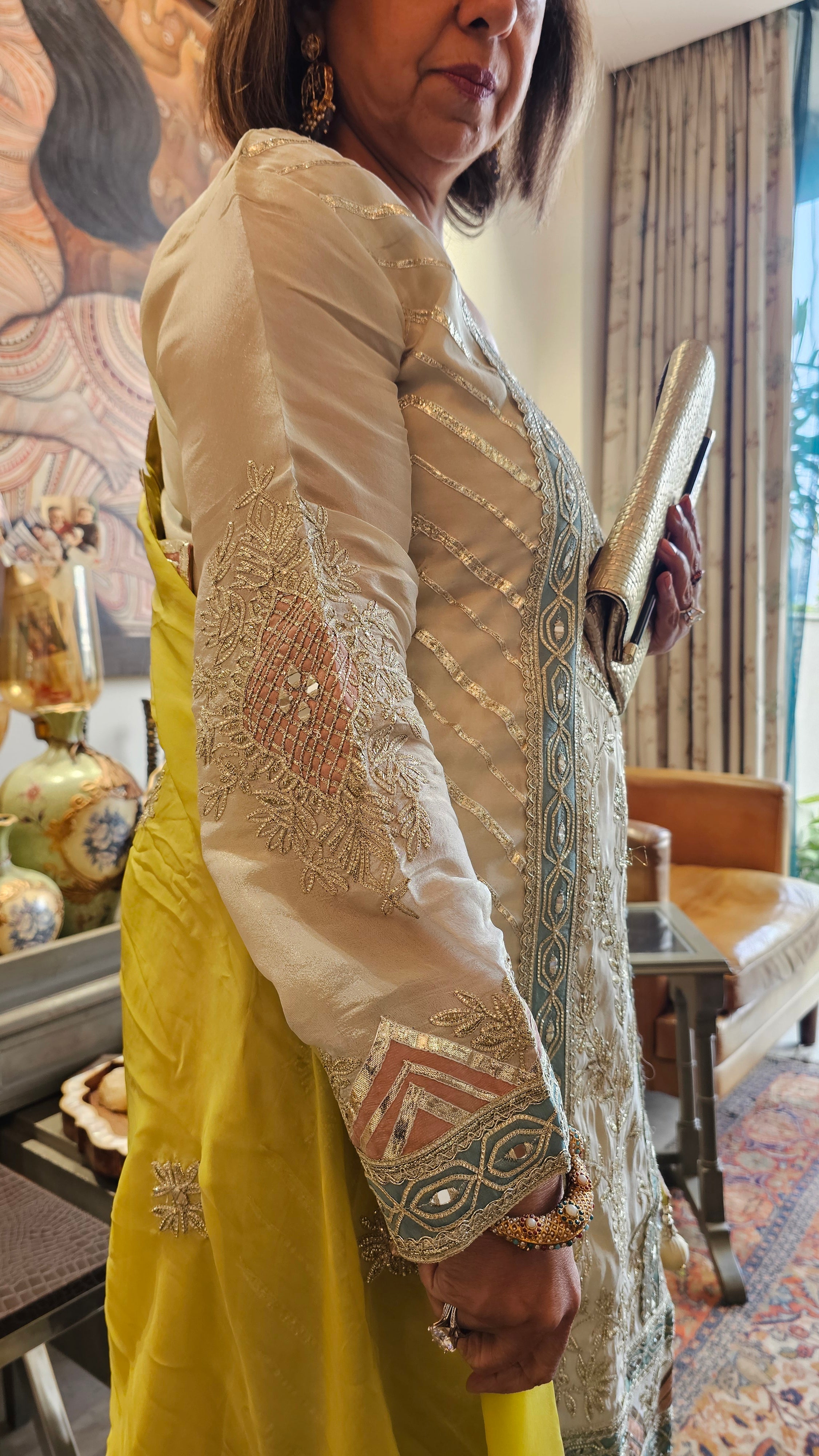 Adorable Tissue Top & Bottom embellished with gota patti work with organza dupatta