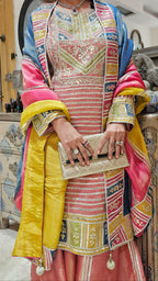 Beautiful tissue top, Bottom & Dupatta embellished with gota patti & mirror work