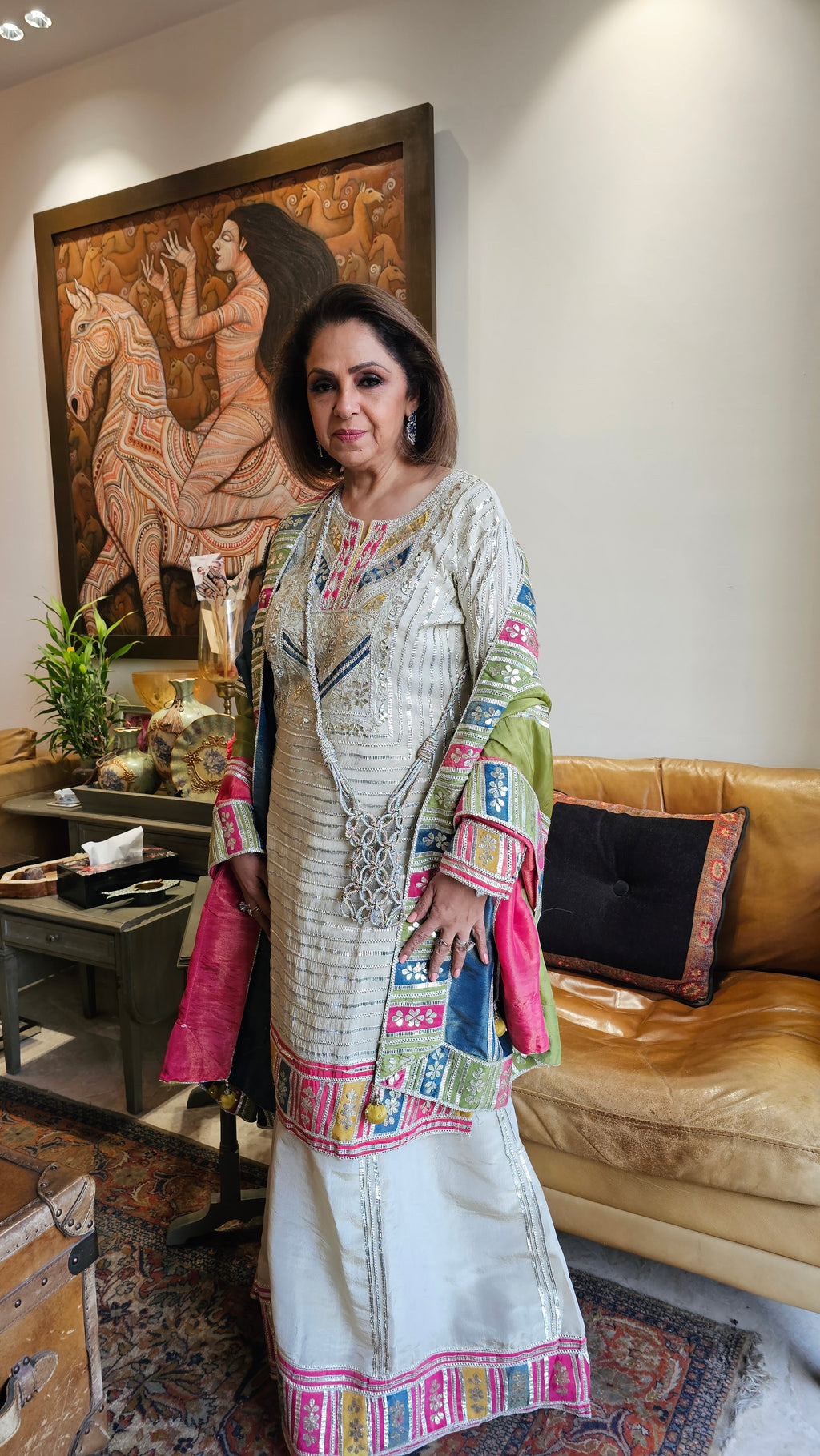 Beautiful tissue top, Bottom & Dupatta embellished with gota patti & mirror work