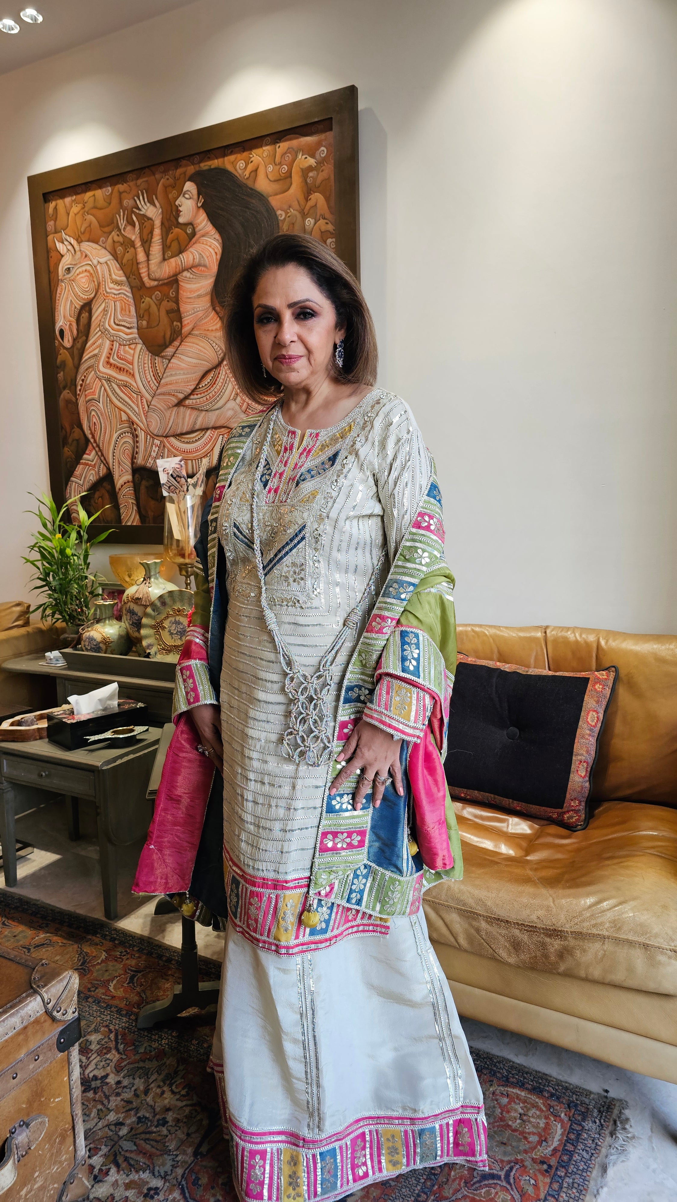 Beautiful tissue top, Bottom & Dupatta embellished with gota patti & mirror work