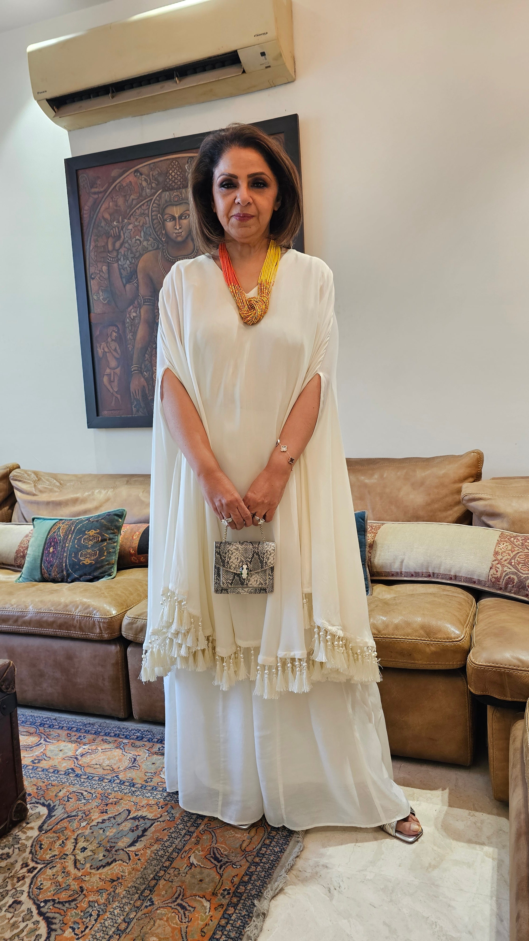 Stunning Blended Muslin Crepe fully Lined Kaftan Style Outfit With Plazzo