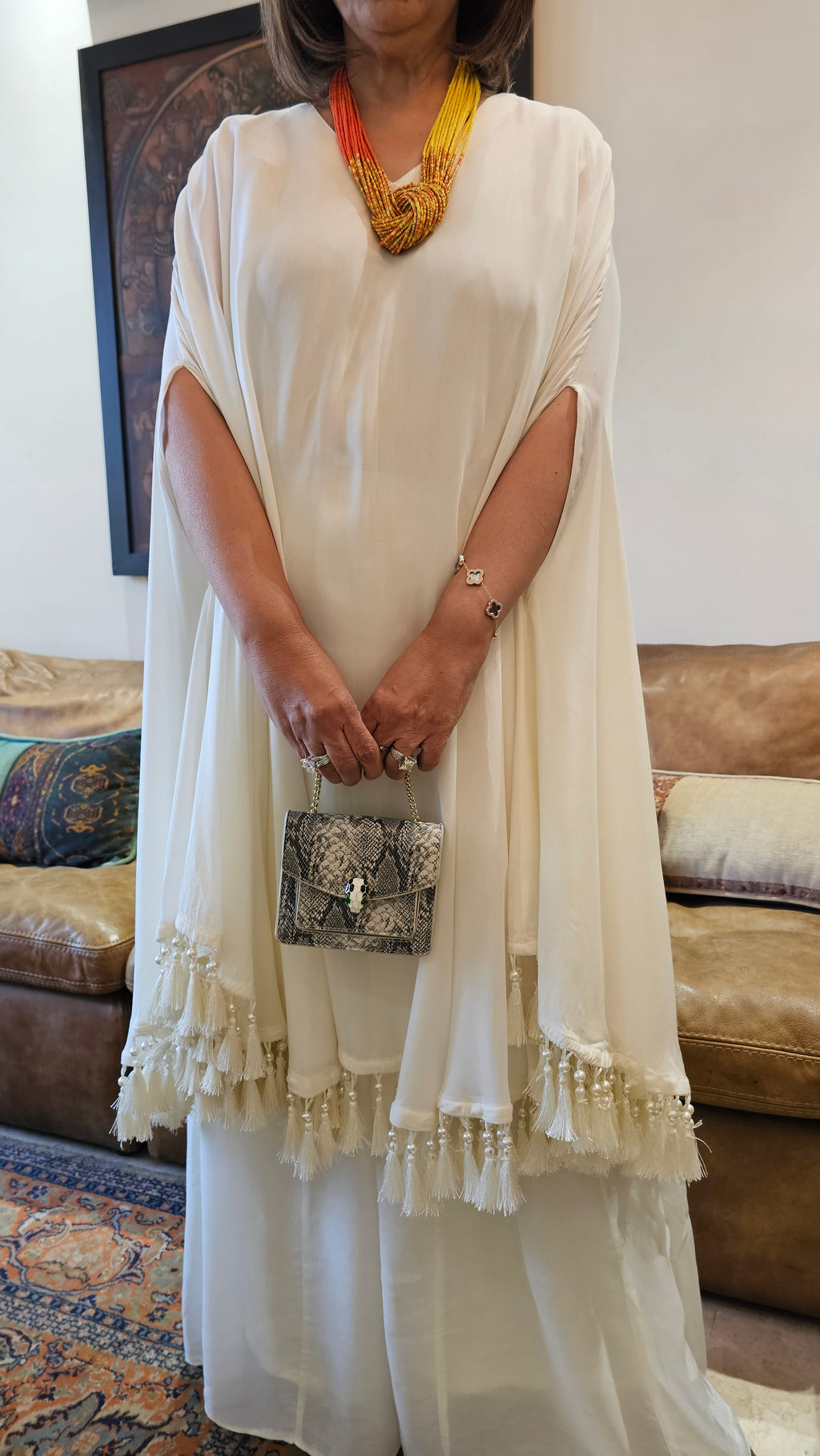 Stunning Blended Muslin Crepe fully Lined Kaftan Style Outfit With Plazzo