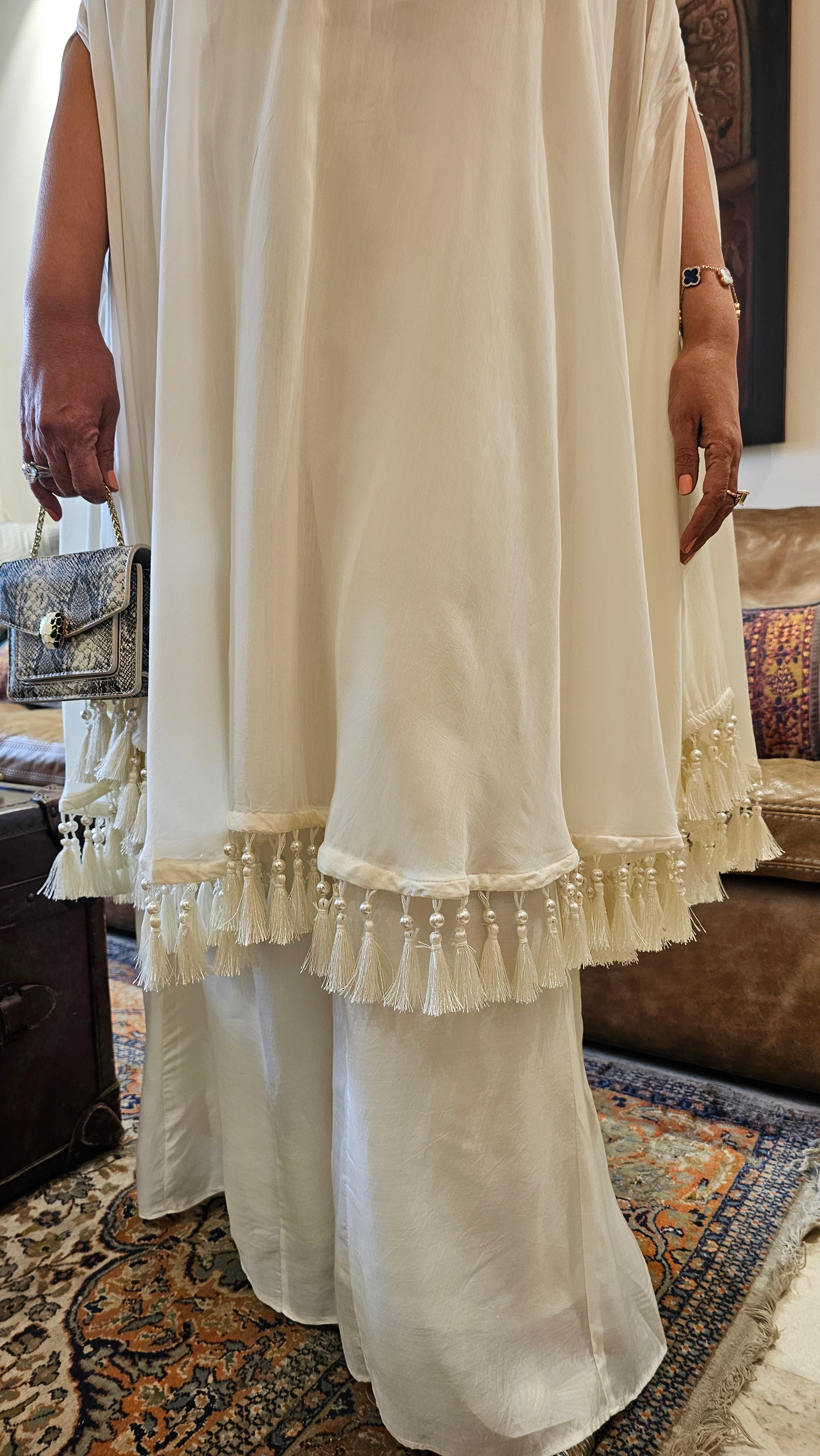 Stunning Blended Muslin Crepe fully Lined Kaftan Style Outfit With Plazzo
