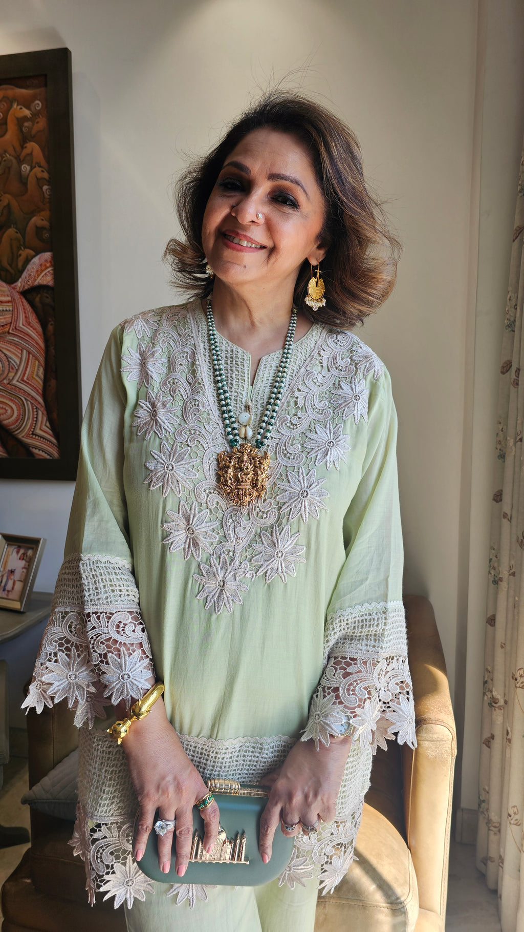 Stunning Pure Mul-Mul Co-ord set trimmed with Beautiful laces