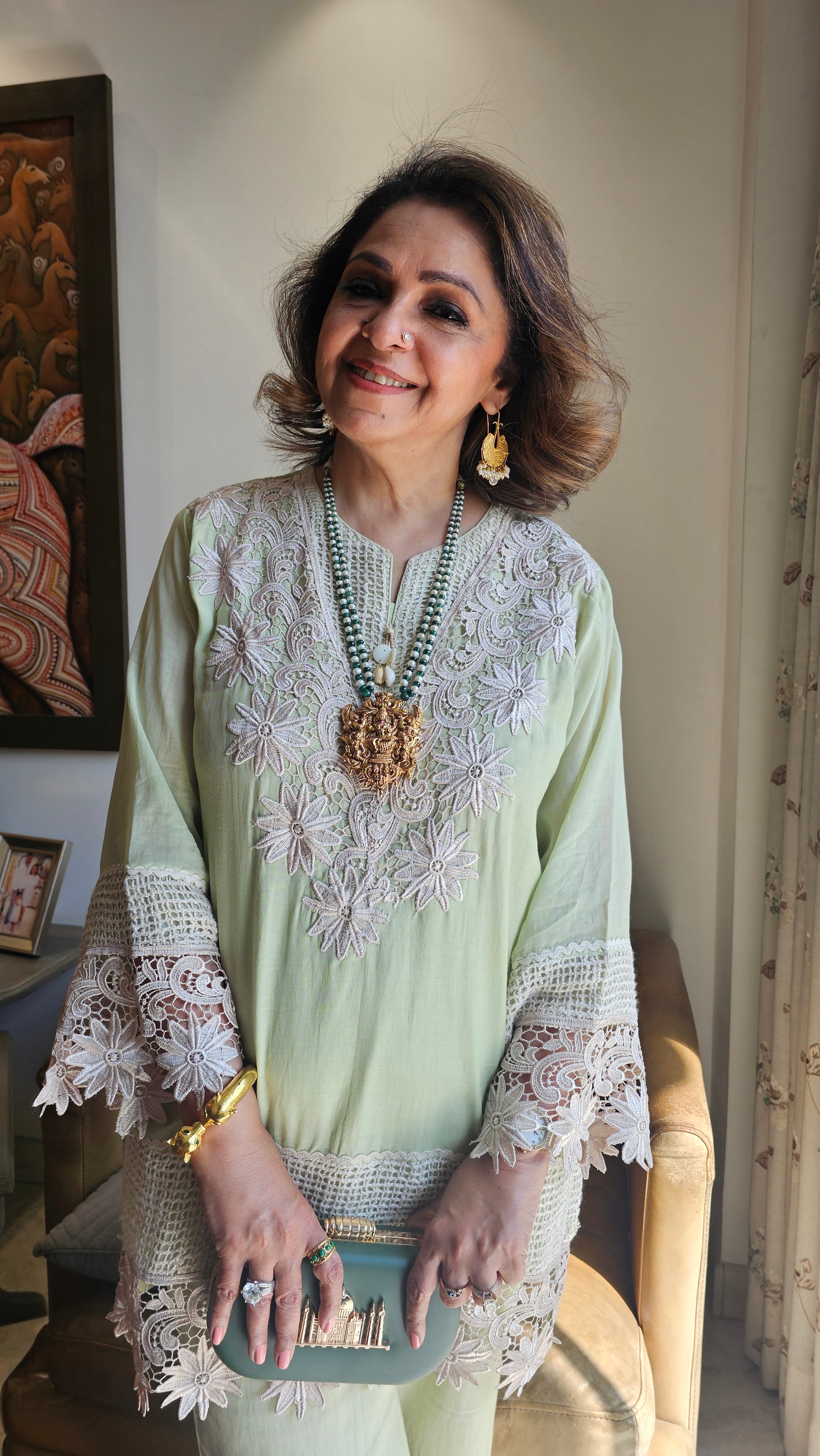 Stunning Pure Mul-Mul Co-ord set trimmed with Beautiful laces